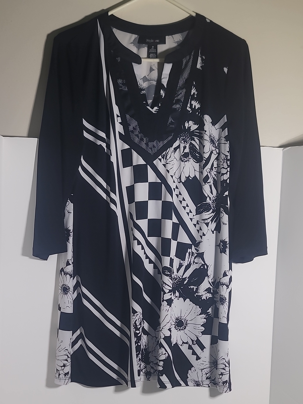 Style & Co. Black and White Mixed-Print Tunic